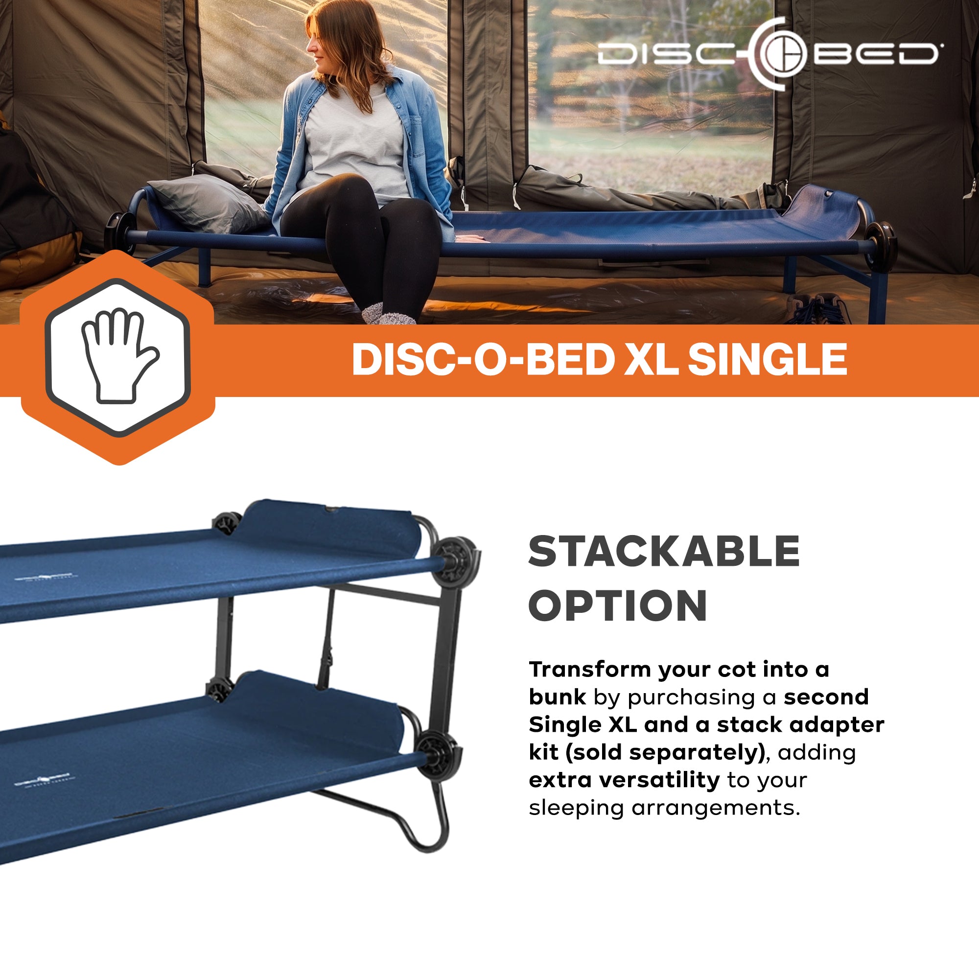 Disc-O-Bed Single Cot, Portable Sleep Solution for Tents & Cabins XL (Open Box) - VMInnovations