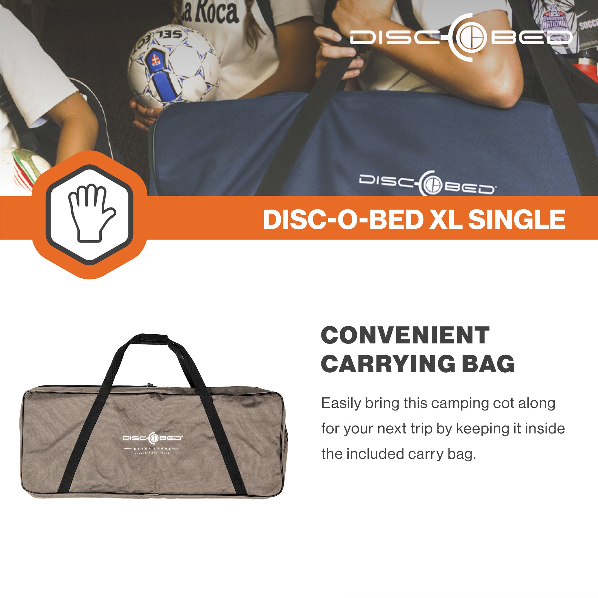 Disc-O-Bed Single Cot, Portable Sleep Solution for Tents and Cabins, Tan, XL - VMInnovations
