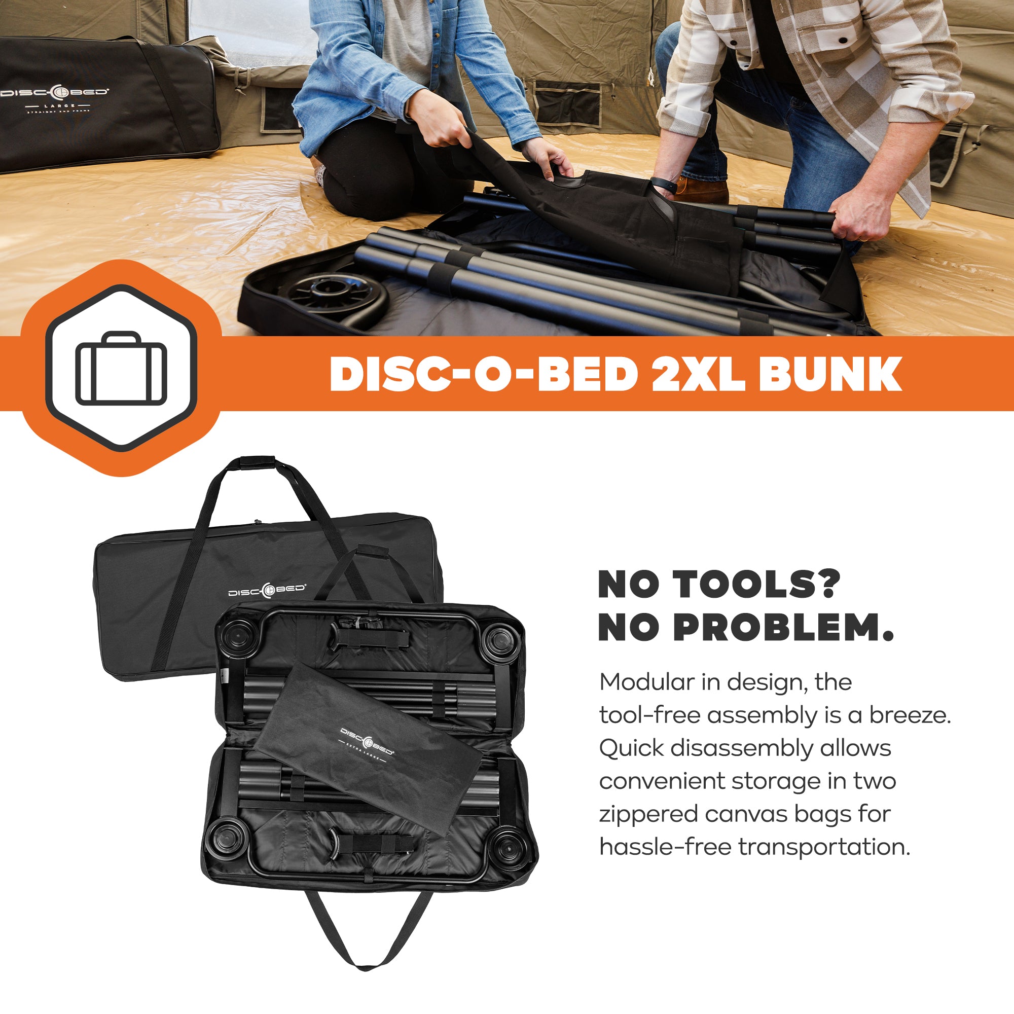 Disc-O-Bed 2XL Outdoor Convertible 2 Person Portable Camping Bunking Cots, Black - VMInnovations