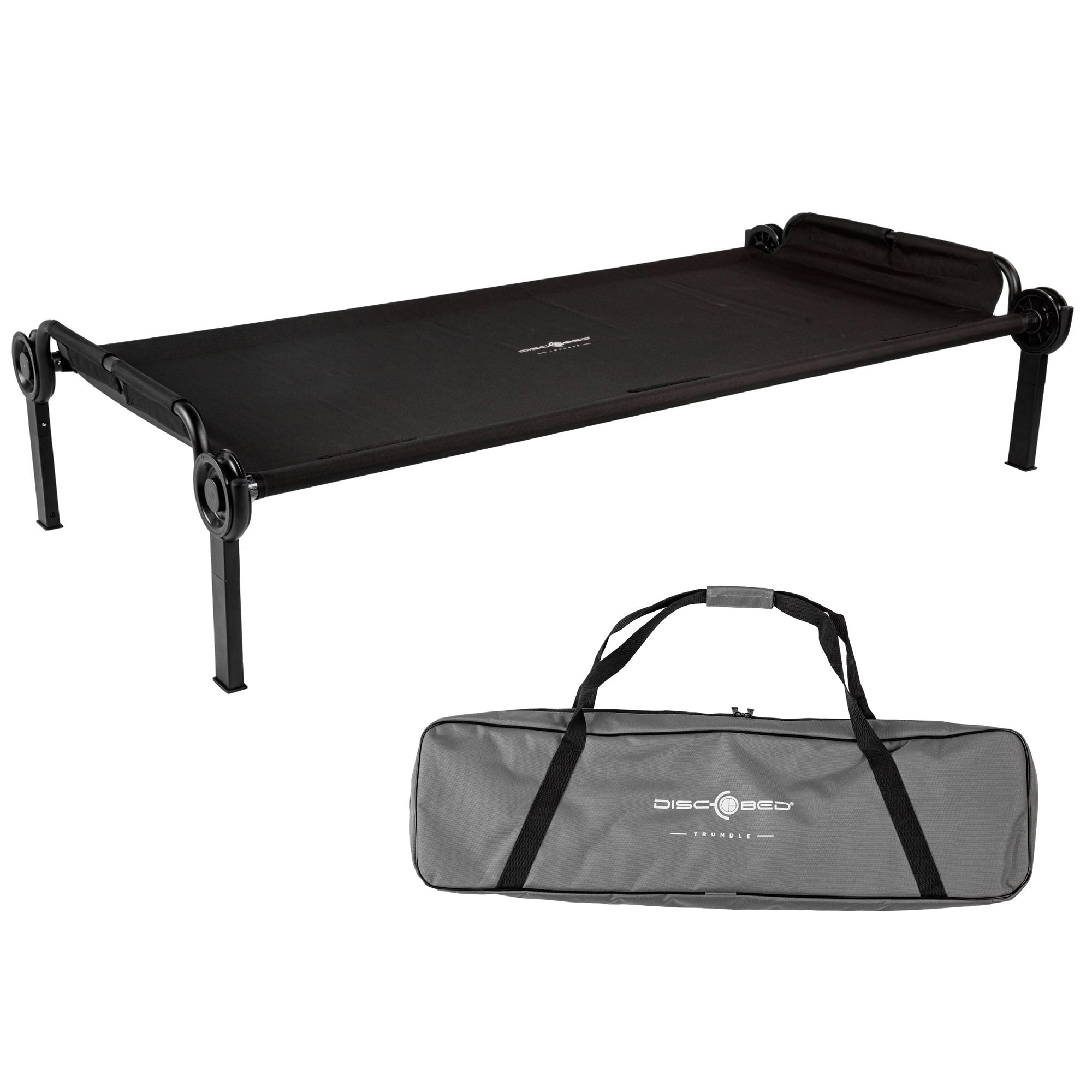 Disc-O-Bed Trundle Cot for XL or 2XL Bunk System with Zippered Carry Bag, Black - VMInnovations