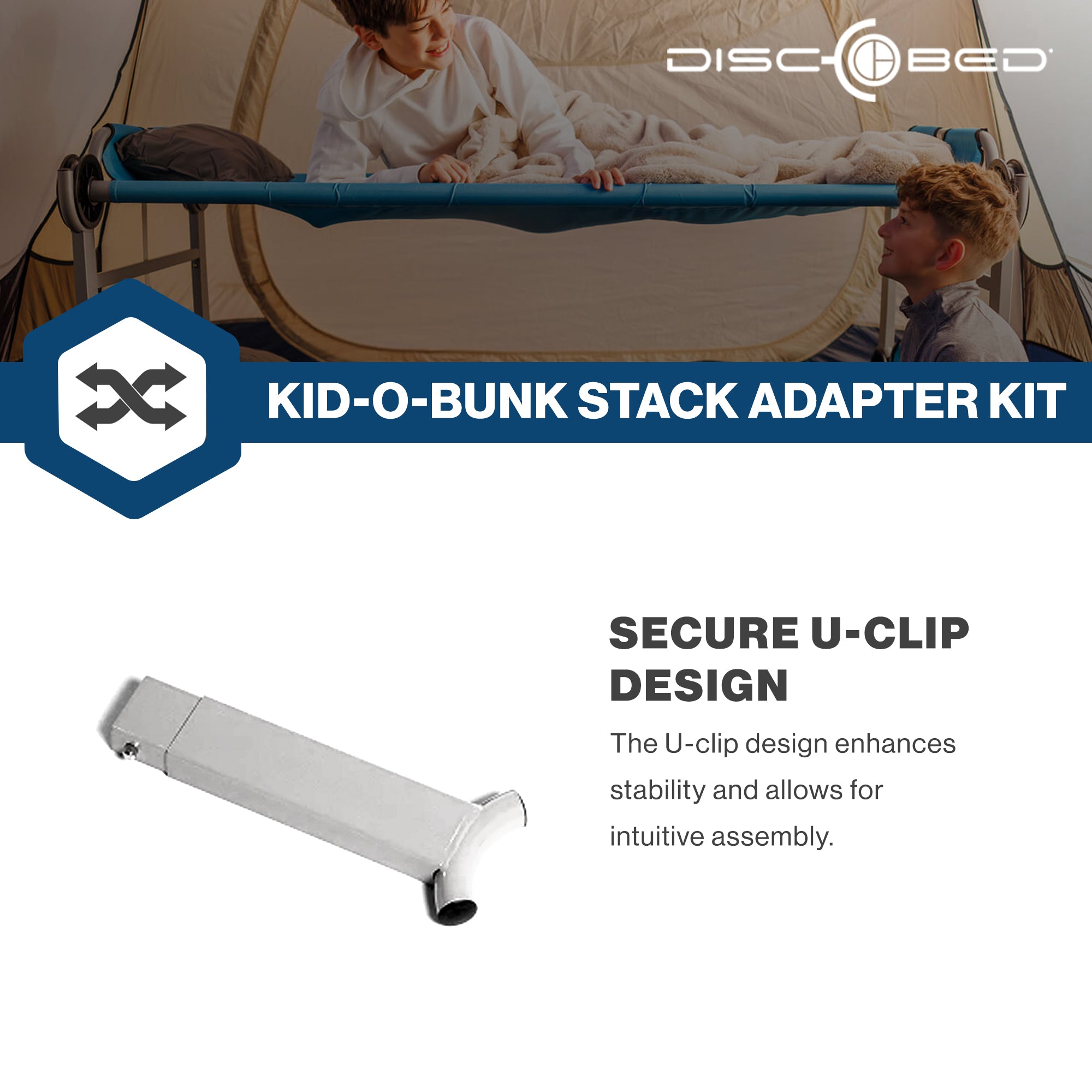 Disc-O-Bed Stack Adapter Kit for Kid-O-Bed and Kid-O-Bunk Cot Systems, Silver - VMInnovations