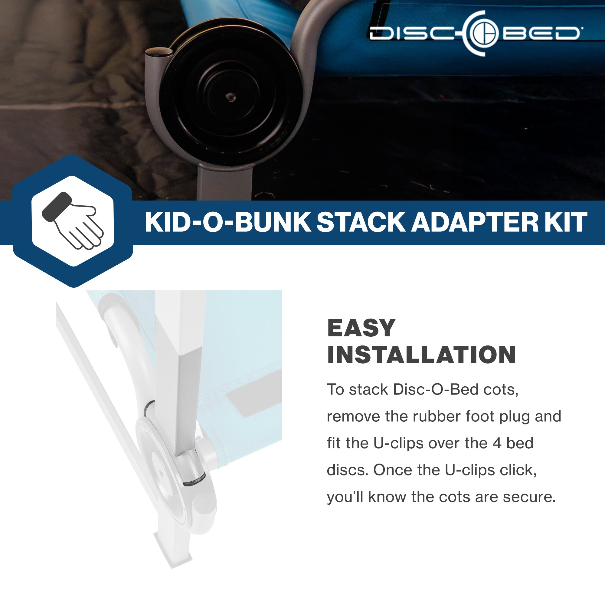 Disc-O-Bed Stack Adapter Kit for Kid-O-Bed and Kid-O-Bunk Cot Systems, Silver - VMInnovations