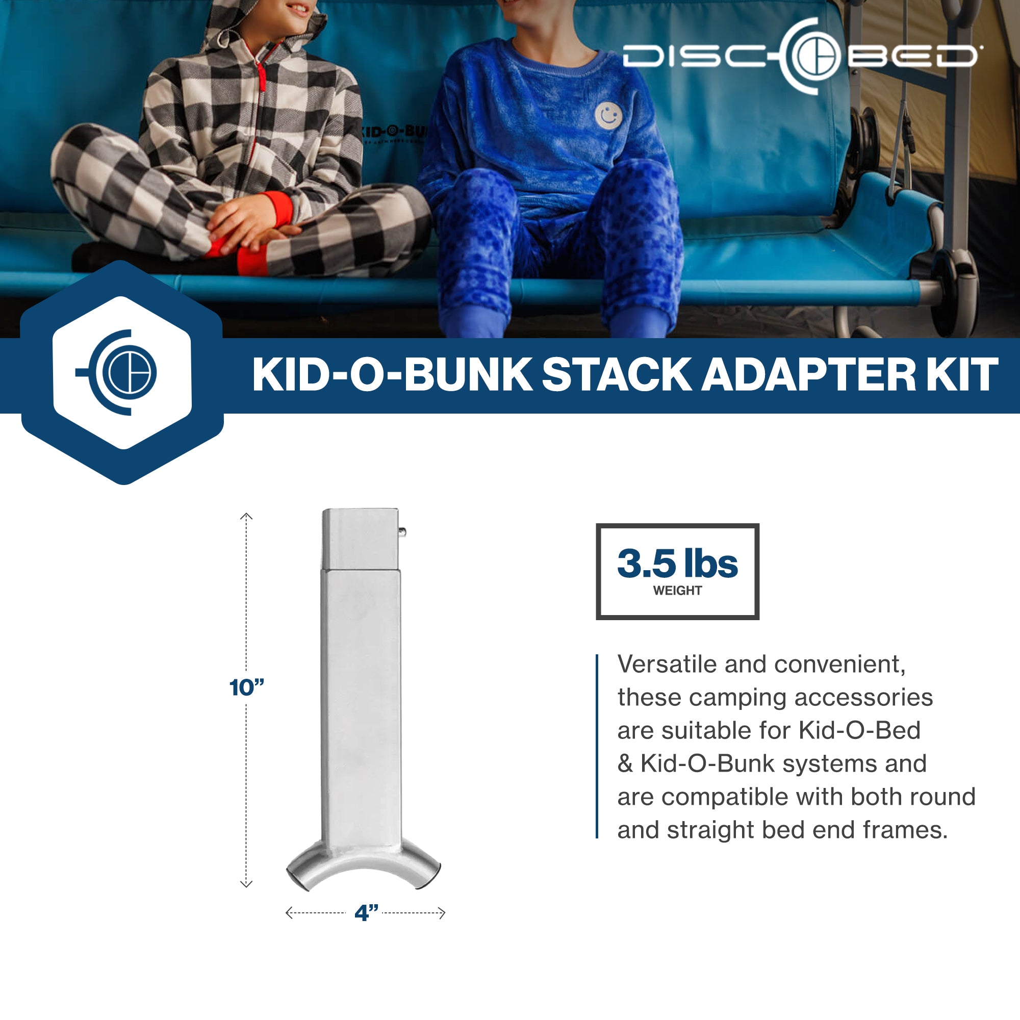 Disc-O-Bed Stack Adapter Kit for Kid-O-Bed and Kid-O-Bunk Cot Systems, Silver - VMInnovations