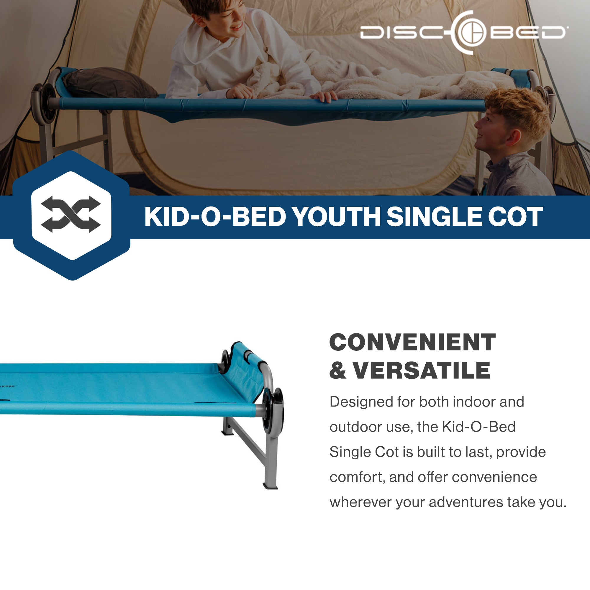 Disc-O-Bed Youth Single Cot Kid-O-Bed with Storage & Carry Bag, Teal (Open Box)