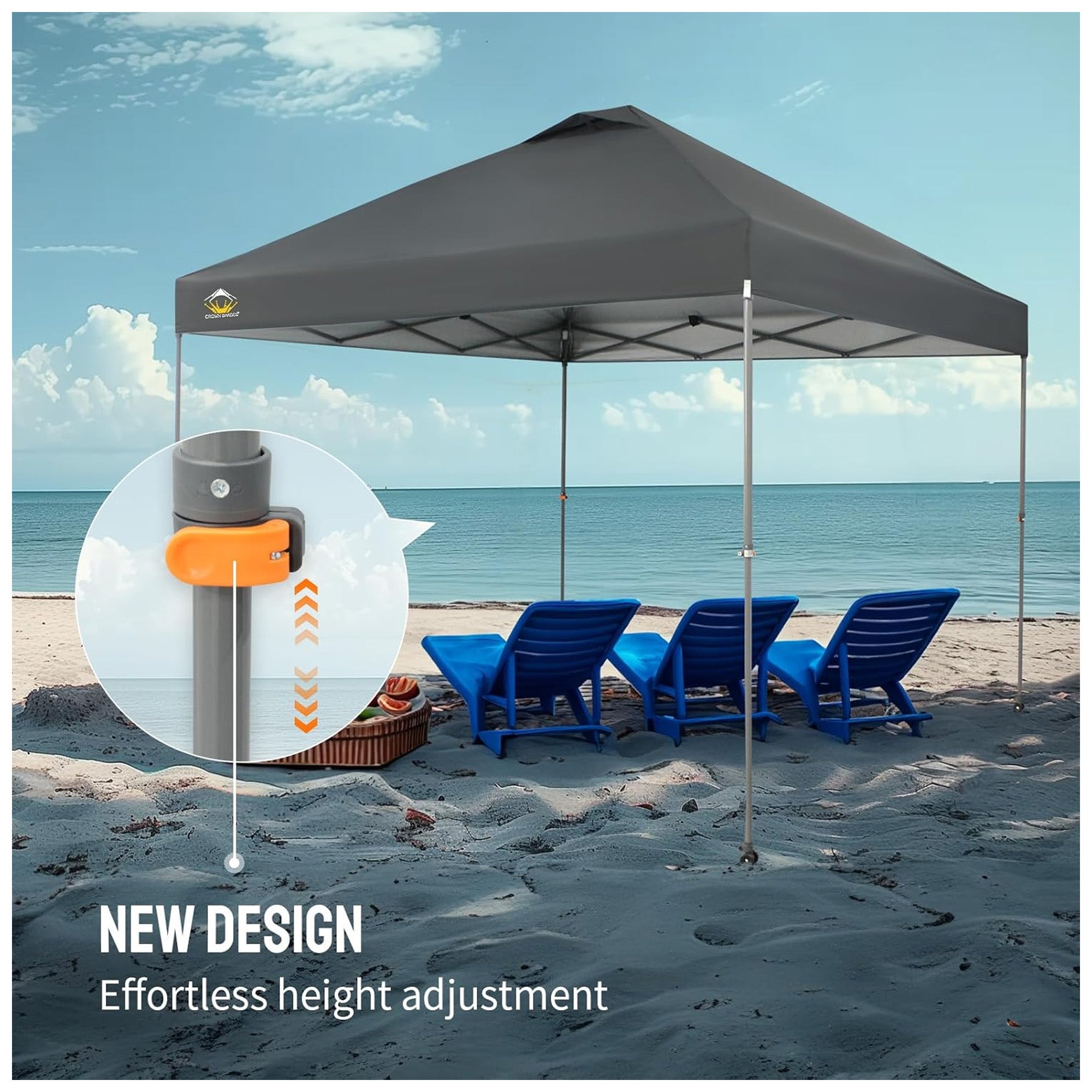 Crown Shades Pop Up Canopy, 10x10 ft Adjustable Tent with One Push Setup, Grey (Used) - VMInnovations