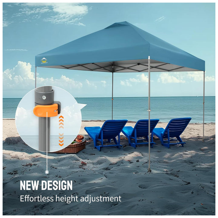 Crown Shades Pop Up Canopy 10x10' Adjustable w/One Push Setup, Cyan Blue (Used) - VMInnovations