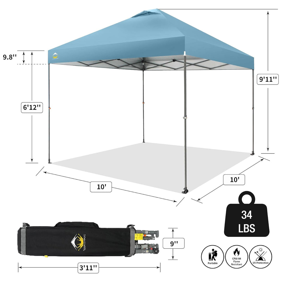 Crown Shades Pop Up Canopy 10x10' Adjustable w/One Push Setup, Cyan Blue (Used) - VMInnovations