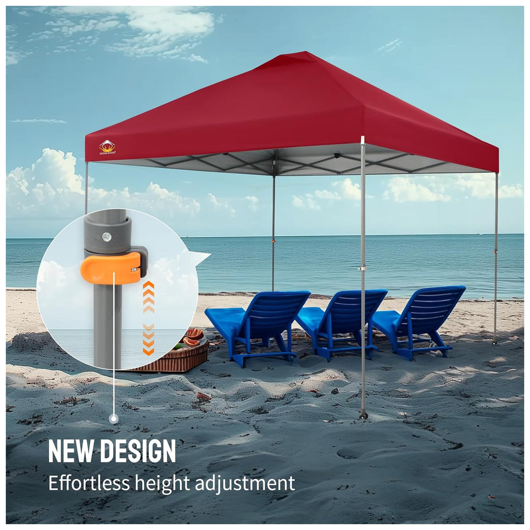Crown Shades Pop Up Canopy, 10x10 ft Adjustable Tent with One Push Setup, Red (Used) - VMInnovations
