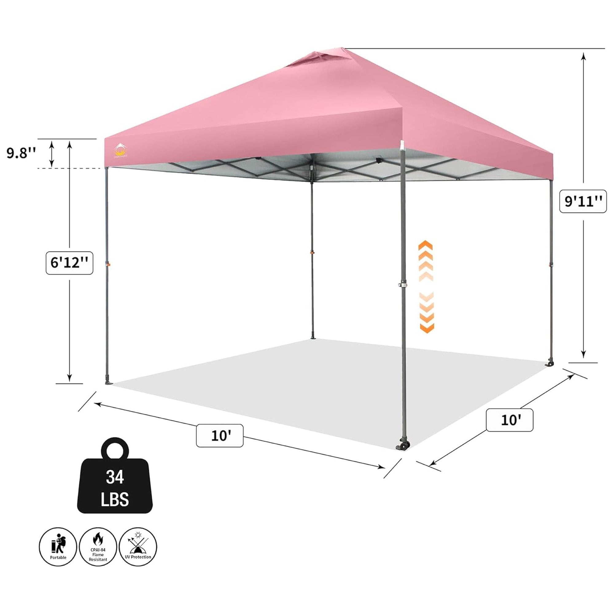 Crown Shades Pop Up Canopy, 10x10 ft Adjustable Tent w/One Push Setup, Pink (Used) - VMInnovations