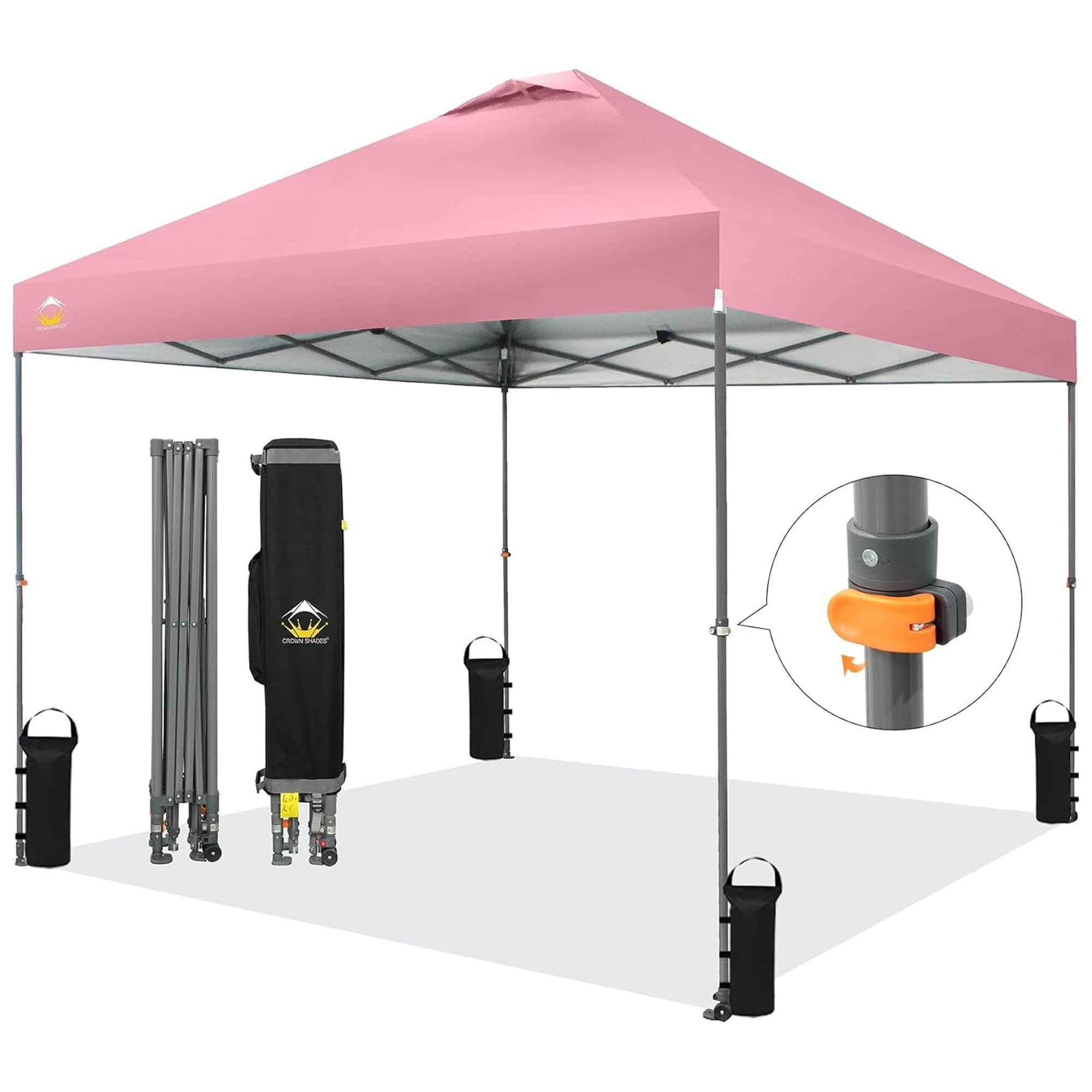 Crown Shades Pop Up Canopy, 10x10 ft Adjustable Tent w/One Push Setup, Pink (Used) - VMInnovations