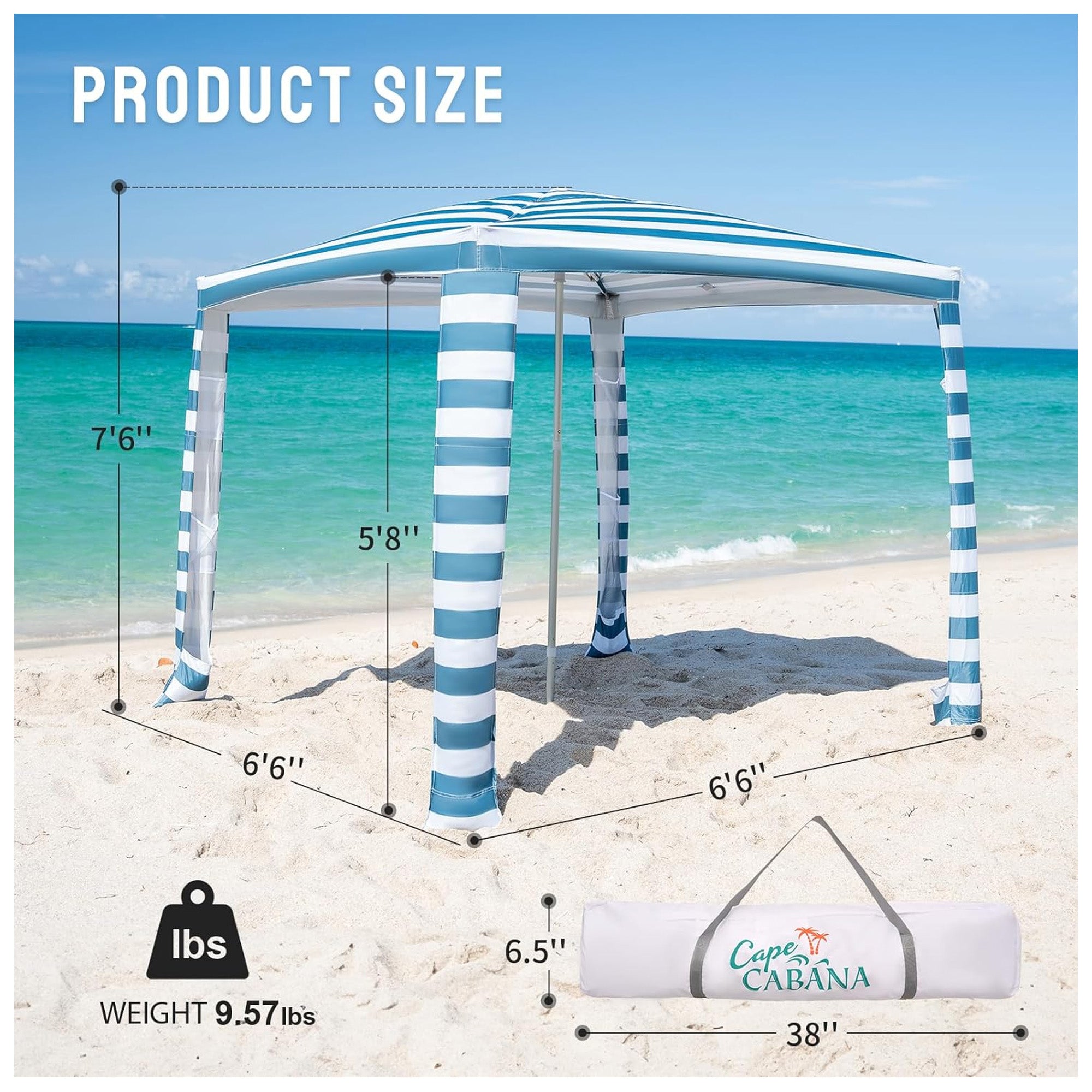 Crown Shades Cabana, 6.5x6.5' Pop Up Tent w/ UPF50+ Protection, Cyan Blue (Used) - VMInnovations