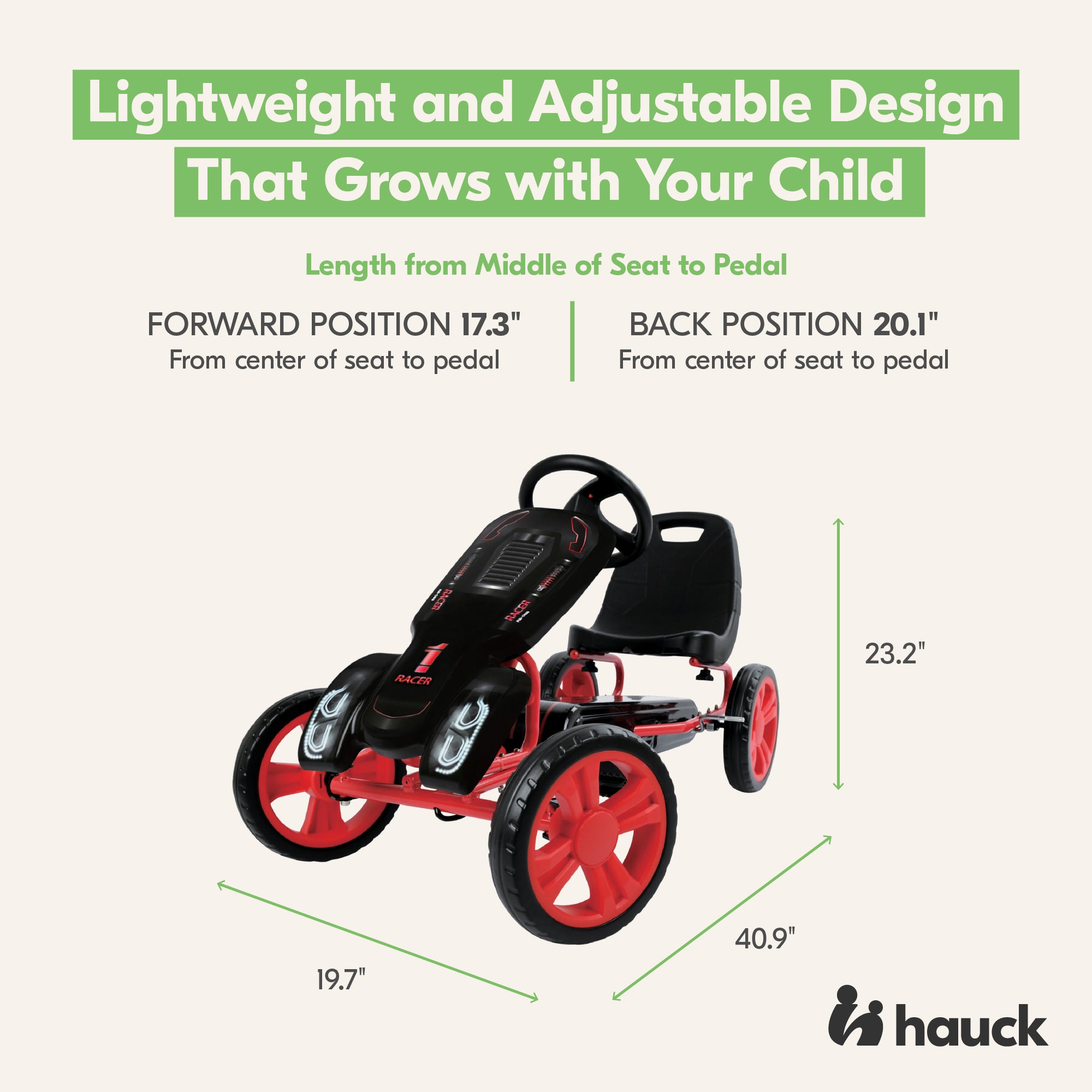 hauck Speedster Pedal Go Kart & Adjustable Bucket Seat, Kids Ages 4-8, Black/Red - VMInnovations