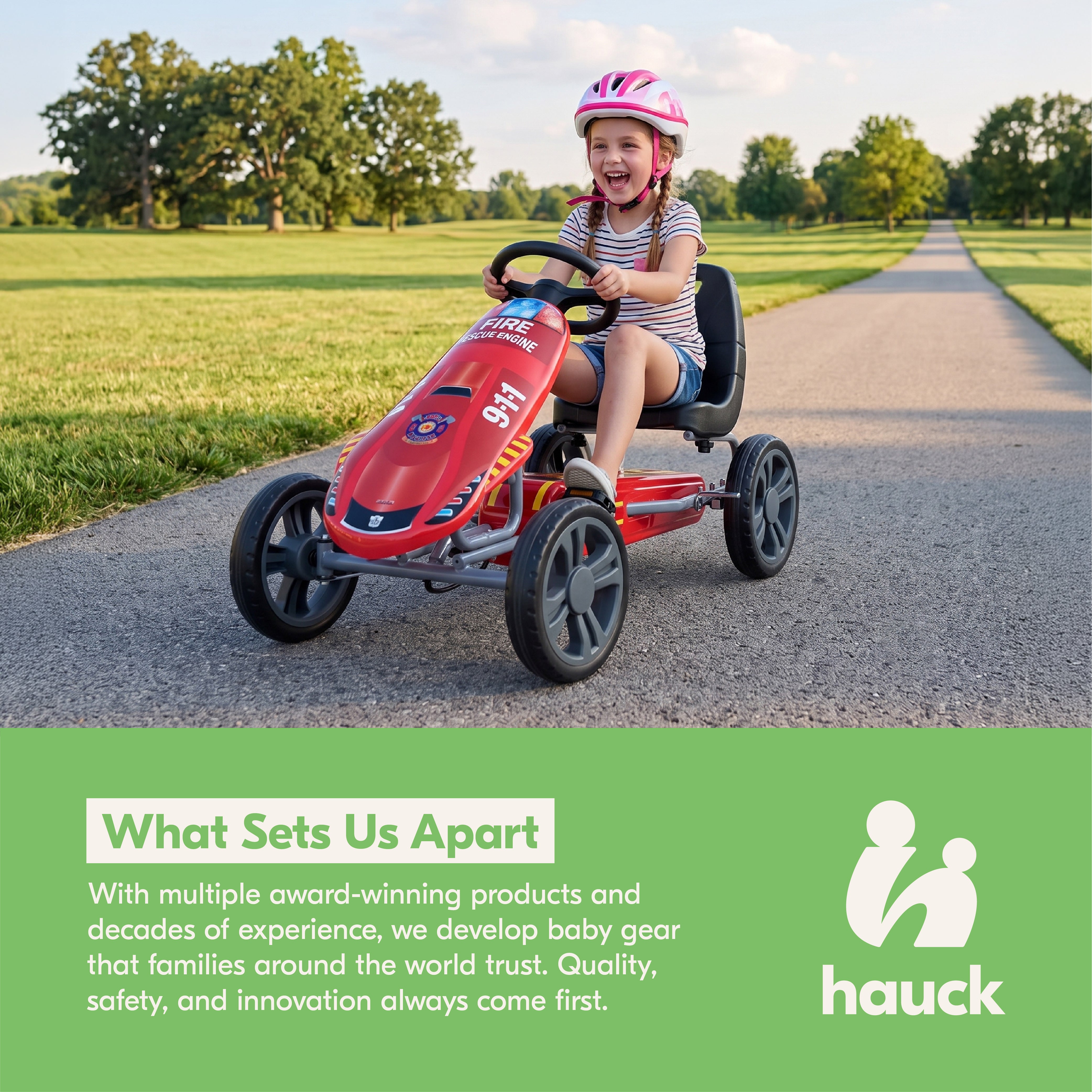 hauck Speedster Pedal Go Kart with Bucket Seat for Kids Ages 4 to 8, Fire Rescue - VMInnovations