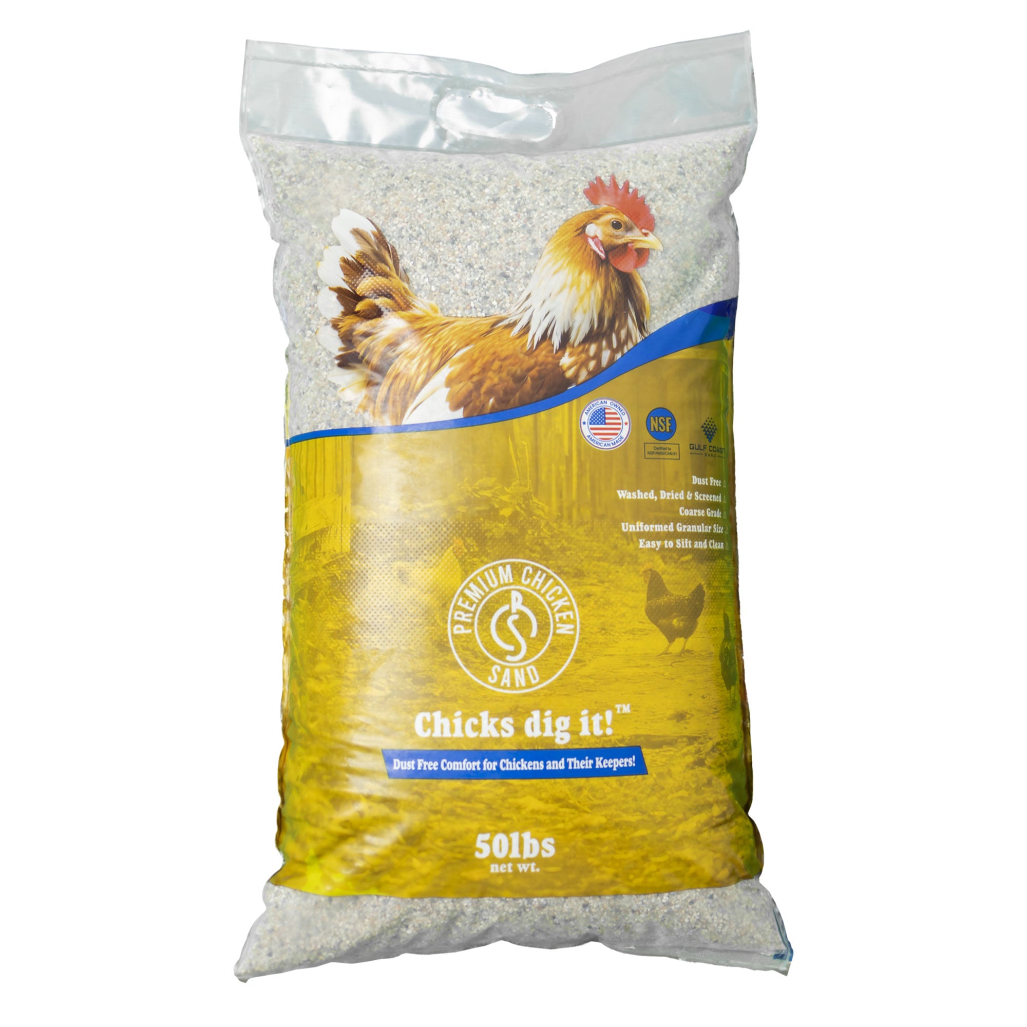 Premium Chicken Sand, Odor Eliminating Bedding for Coops, 50 Lb Bag, 120 Pack
