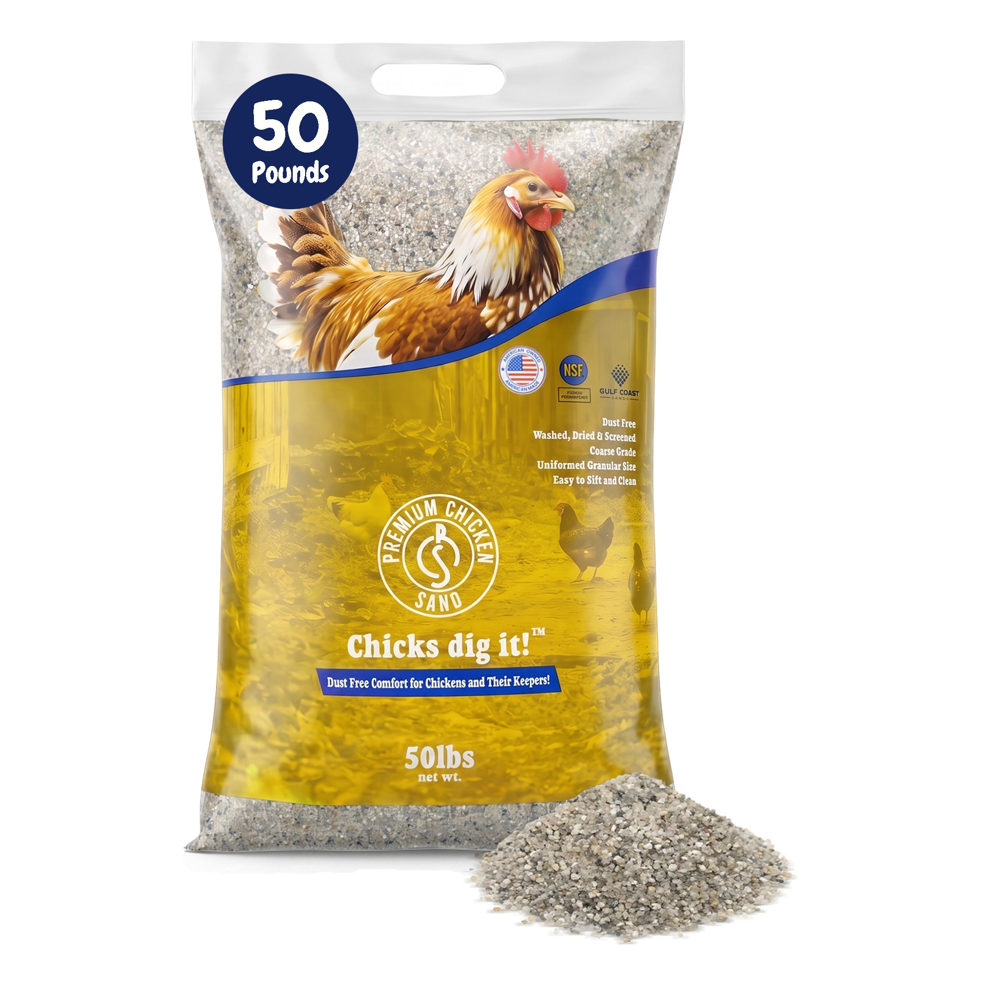 Premium Chicken Sand, Odor Eliminating Bedding for Chicken Coops, 50 Lb Bag