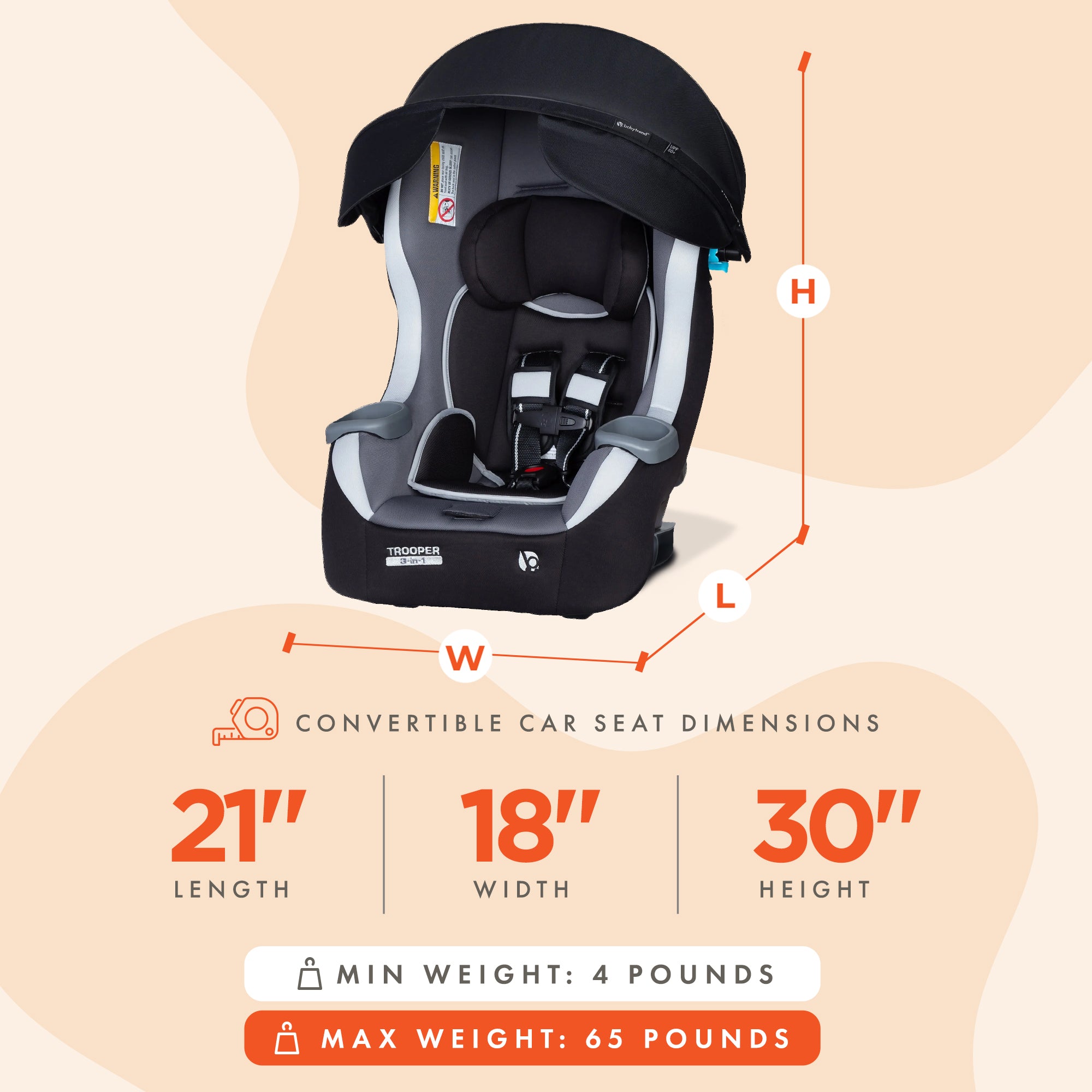 Baby Trend Trooper Plus 3-in-1 Convertible Car Seat with Canopy, Dash Twilight (Open Box)