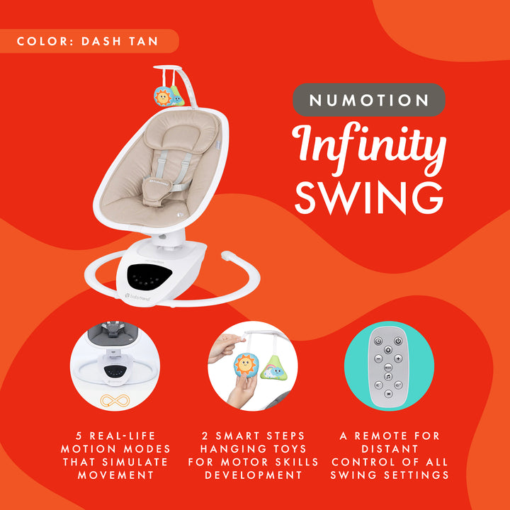 Baby Trend NuMotion Infinity Swing, 5-Motion Newborn to Infant Rocker, Dash Tan - VMInnovations