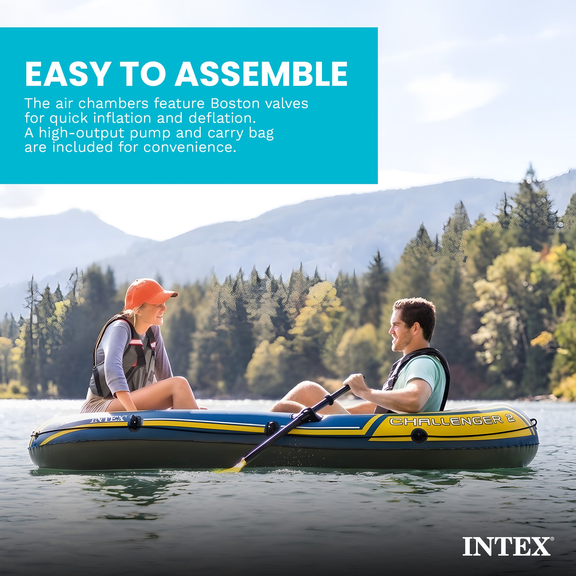Intex Challenger 2 Inflatable 2 Person Floating Boat Raft Set w/ Oars & Air Pump - VMInnovations