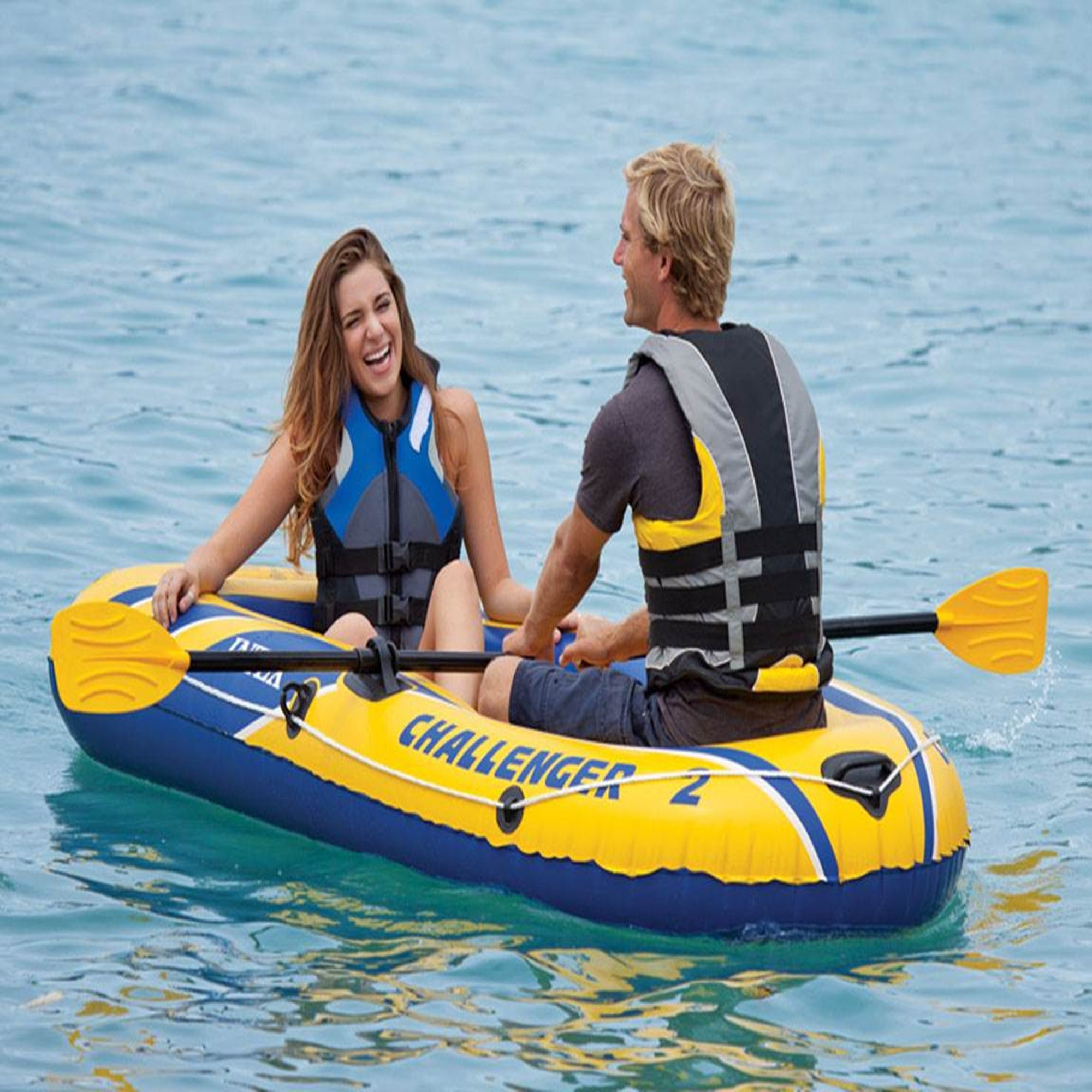INTEX Challenger 2 Inflatable Boat Set with Air Pump & Oars (Open Box) (2 Pack)