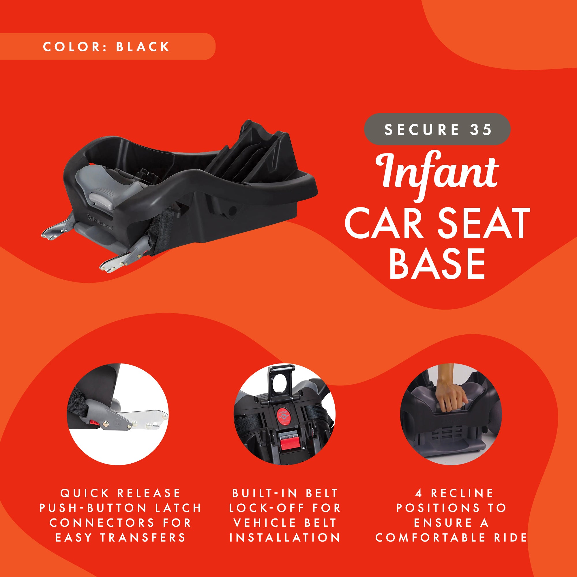 Baby Trend Secure 35 Infant Car Seat Base with 4-Position Recline & LATCH System - VMInnovations