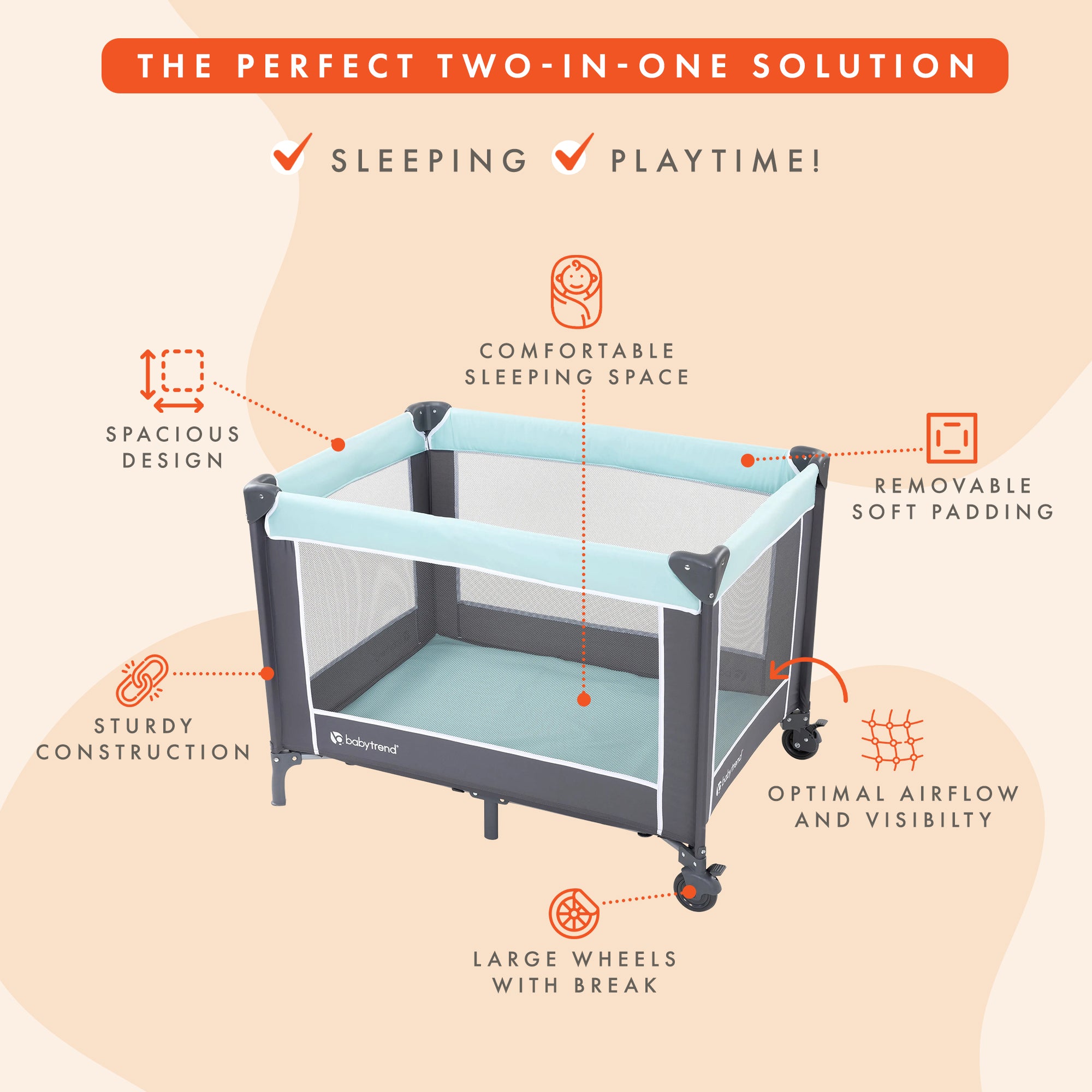 Baby Trend Portable Playard with Bassinet and Travel Bag, Nursery Center, Blue - VMInnovations