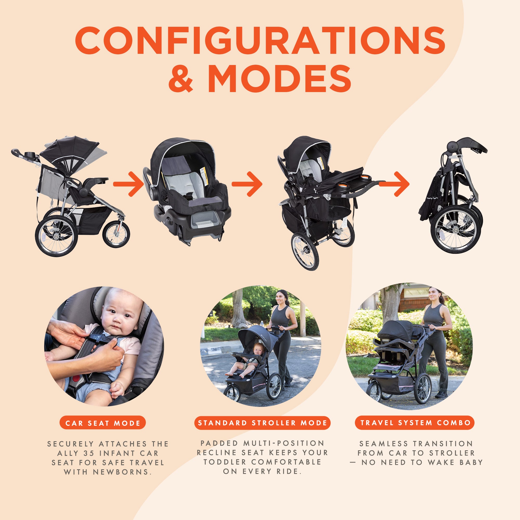 Baby Trend Travel System, Stroller and Car Seat Combo, Pathway 35 Jogger, Grey