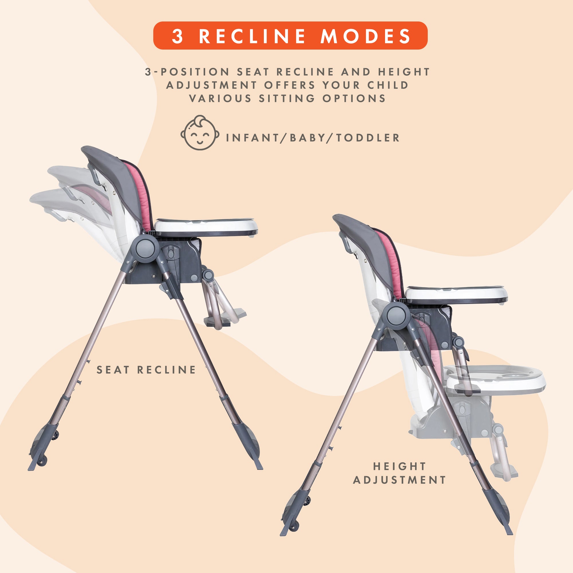 Baby Trend MUV 7-in-1 Feeding Center High Chair, Infant to Youth Seat, Grey