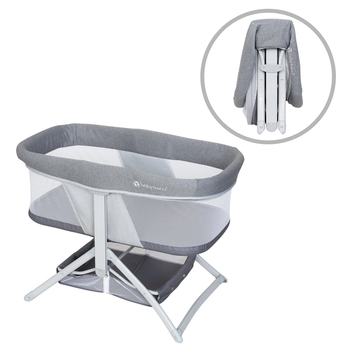 Baby Trend Quick-Fold 2-in-1 Rocking Bassinet, Portable Sleeper, Gray (Open Box) - VMInnovations