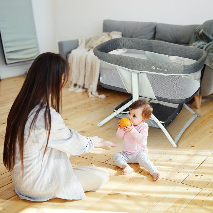 Baby Trend Quick-Fold 2-in-1 Rocking Bassinet, Portable Travel Sleeper, Gray - VMInnovations