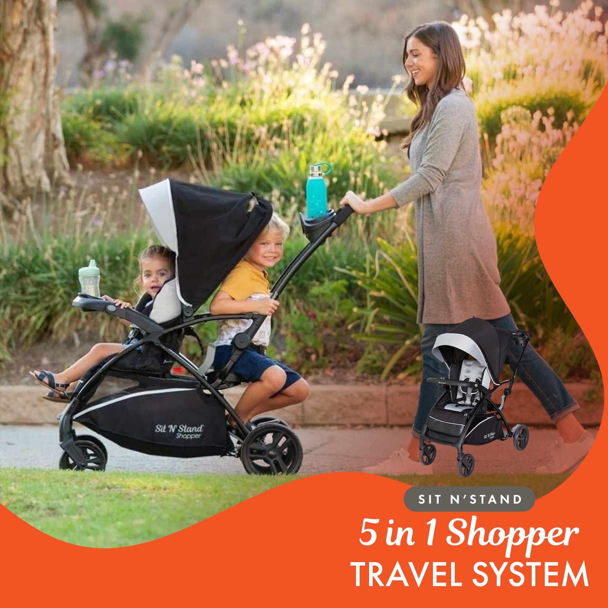 Baby Trend Sit N' Stand 5-in-1 Stroller with Ally 35 Infant Car Seat, Moondust - VMInnovations