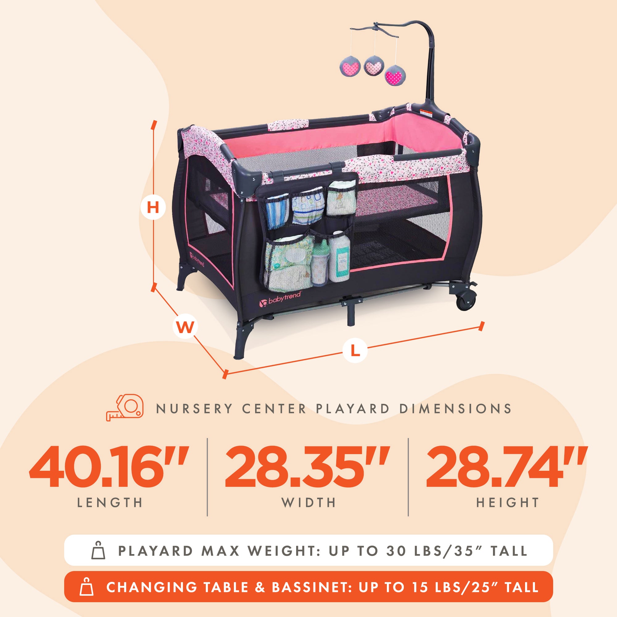 Baby Trend Trend-E Nursery Center Playard Portable Crib with Bassinet, April - VMInnovations