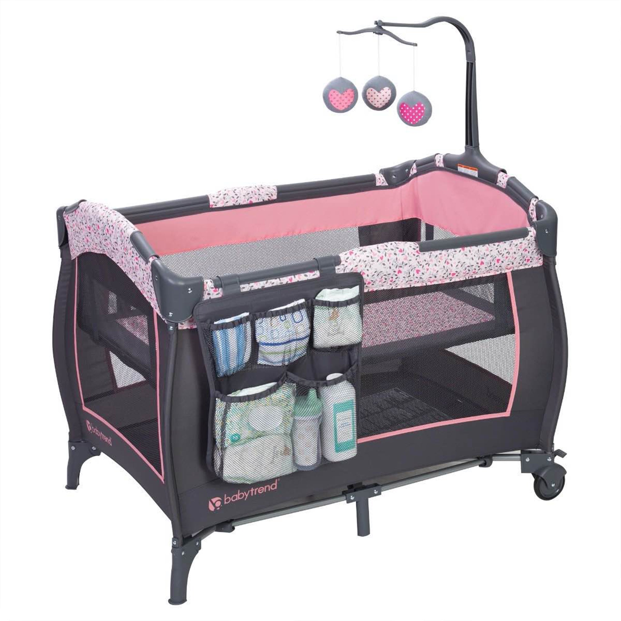 Baby Trend Trend-E Nursery Center Portable Crib with Bassinet, April (Open Box) - VMInnovations