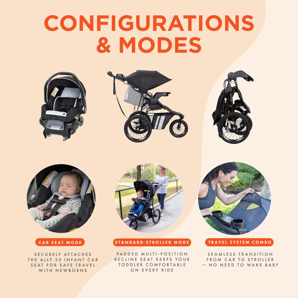 Baby Trend Cityscape Jogger Travel Stroller and Car Seat, Sparrow (Open Box)