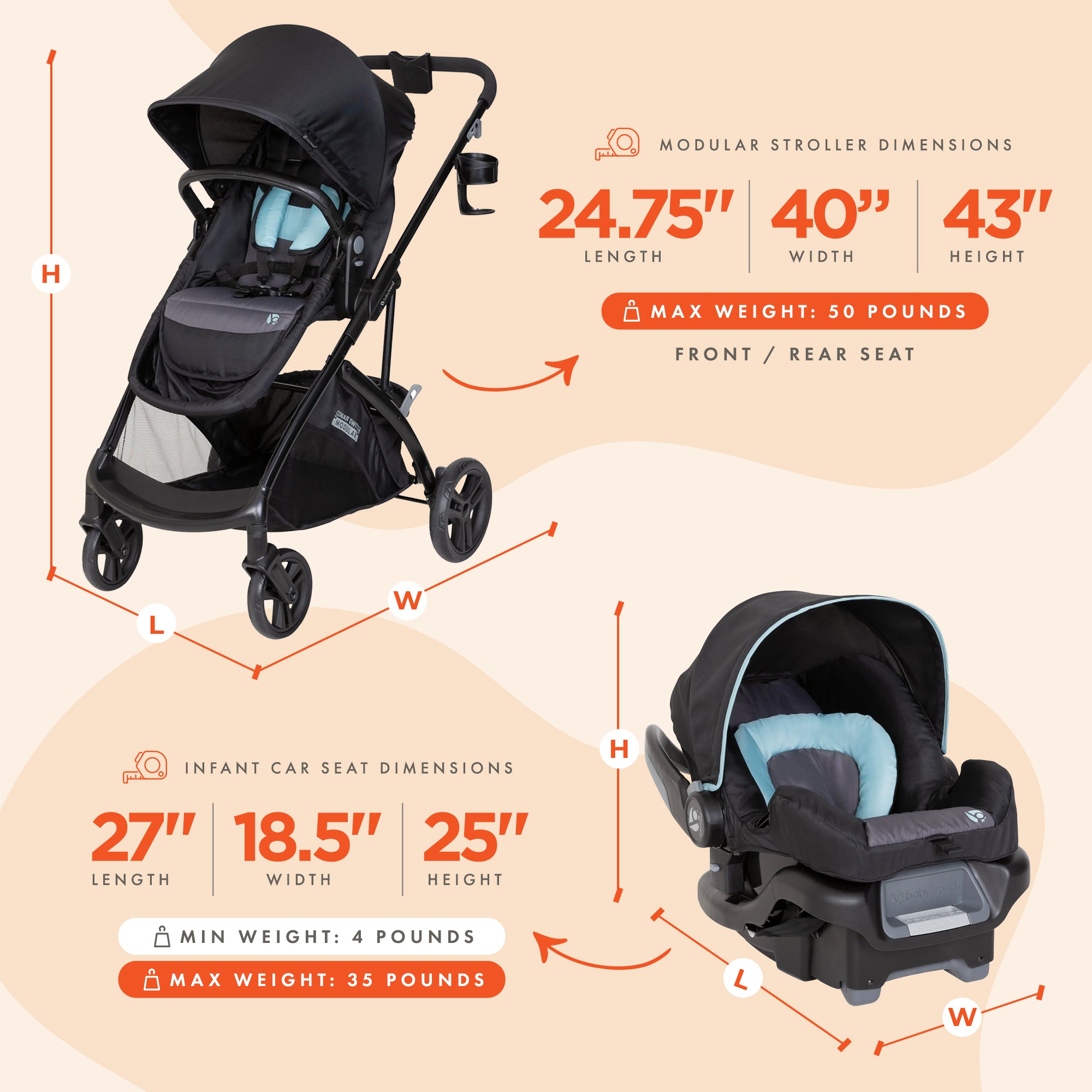 Baby Trend Stroller Sonar Switch w/Ally Infant Car Seat, Desert Blue (Open Box) - VMInnovations