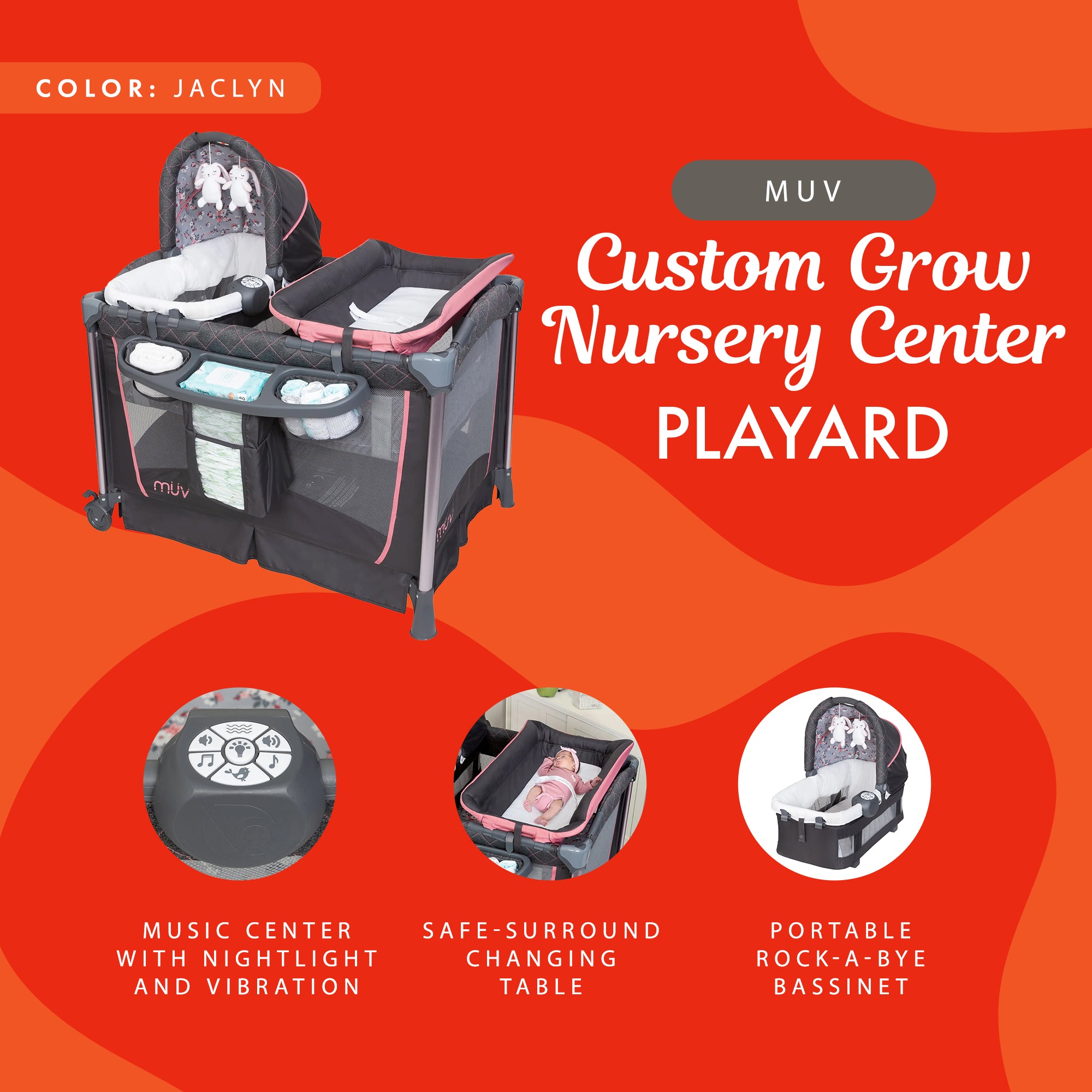 Baby Trend MUV Custom Grow Nursery Center Playard Crib & Changing Table, Jaclyn - VMInnovations