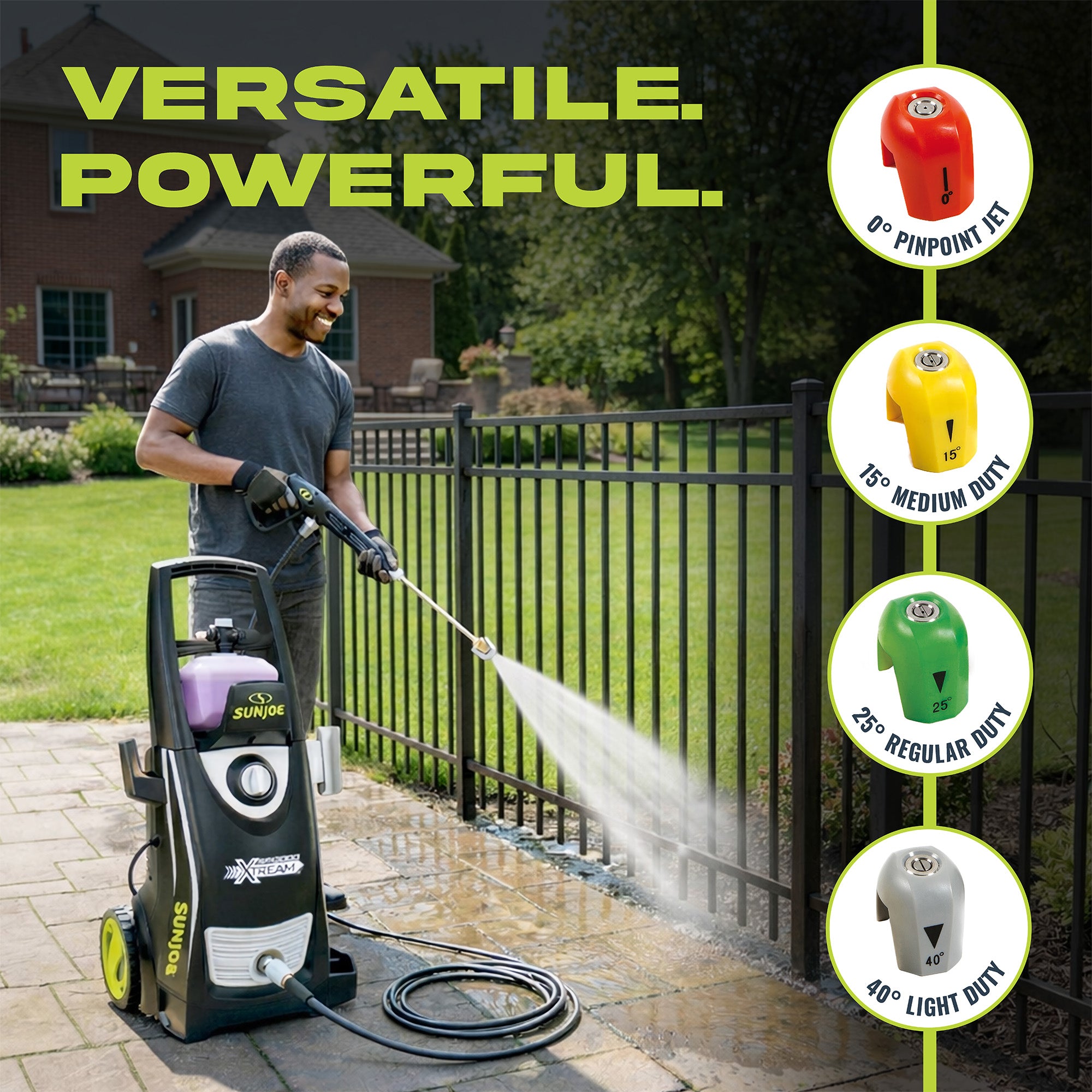 Sun Joe SPX3000-XT1 XTREAM Pressure Washer with 14.9A Motor, Includes 4 Quick-Connect Nozzles, High-Pressure Hose, Garden Hose Adapter, and 35-Foot Power Cord - VMInnovations