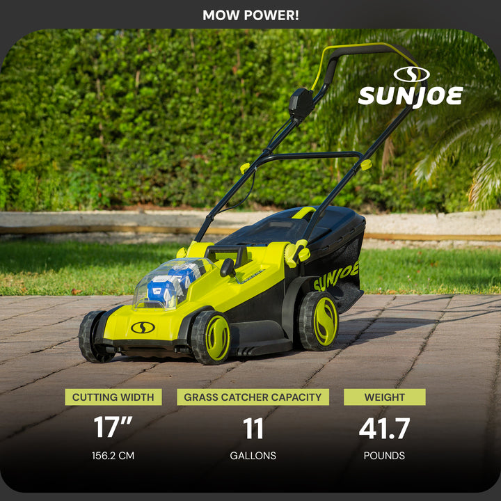 Sun Joe Mulching Walk Behind Lawn Mower, 11Gal Grass Catcher, 24V-X2-17LM (Used) - VMInnovations