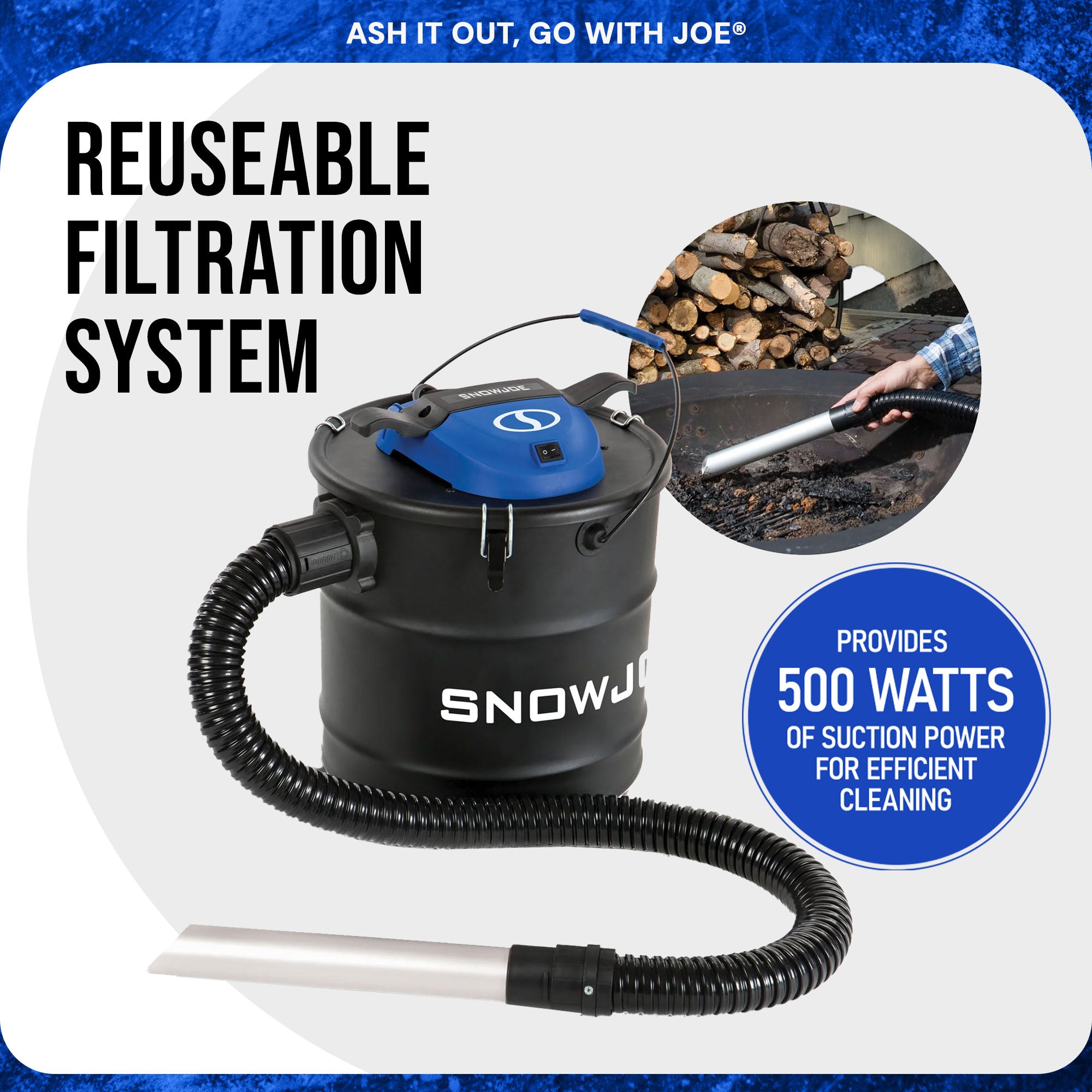 Snow Joe 4.8Gal Bagless Ash Vacuum Cleaner, Metal Canister, Black (Open Box)