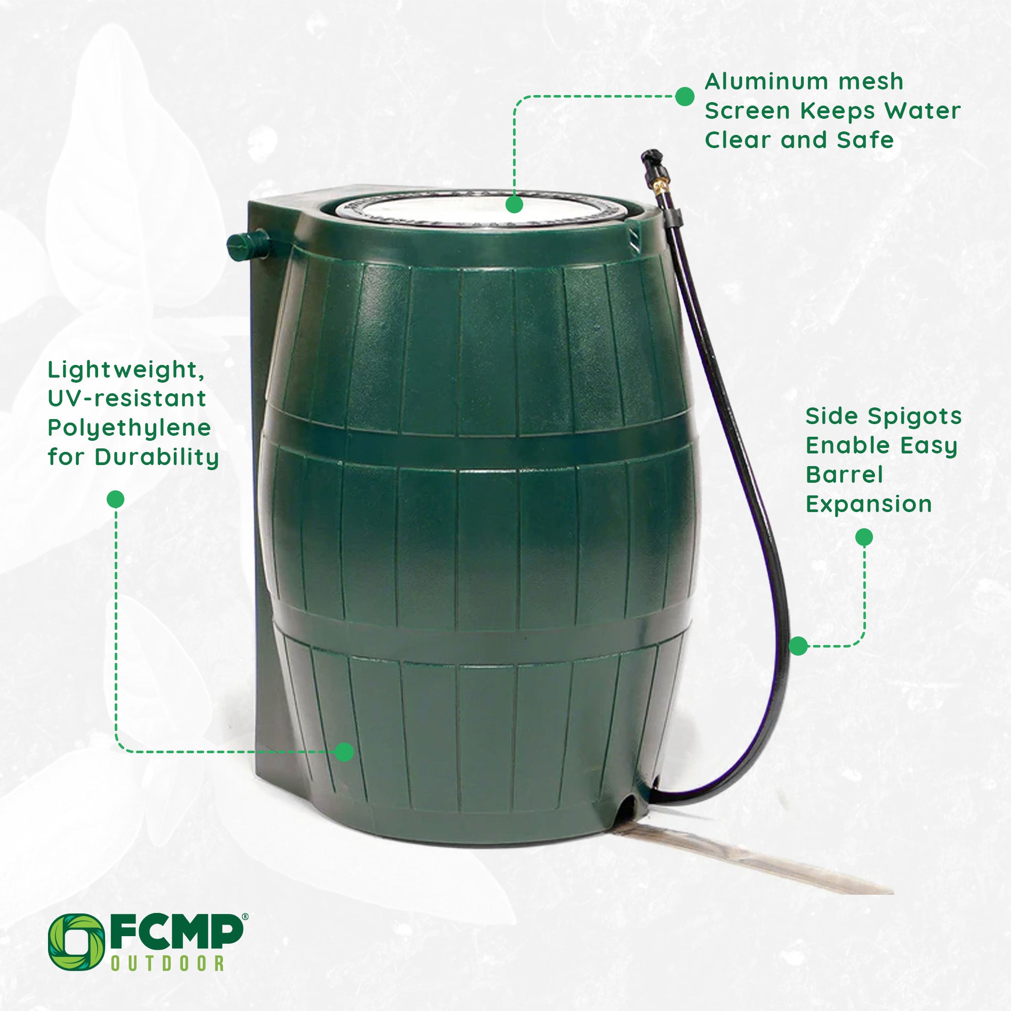FCMP Outdoor RC4000 50Gal Rain Water Catcher Barrel Container, Green (For Parts) - VMInnovations