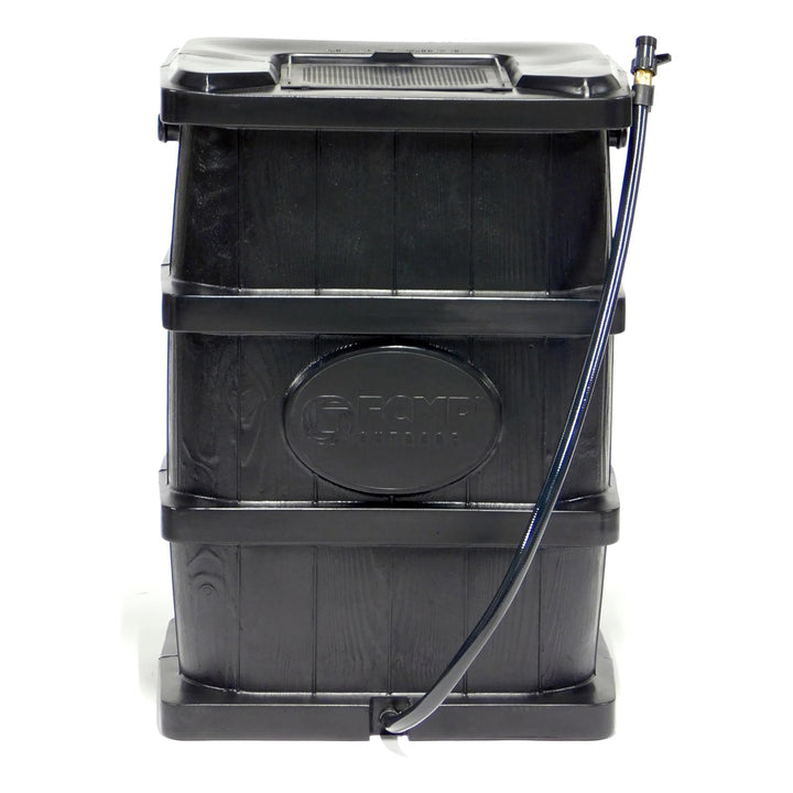 FCMP Outdoor Wood Grain Rain Water Catcher Barrel with Flat Back Design, Black - VMInnovations