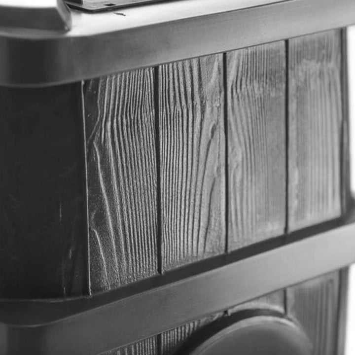FCMP Outdoor Wood Grain Rain Water Catcher Barrel with Flat Back Design, Black - VMInnovations