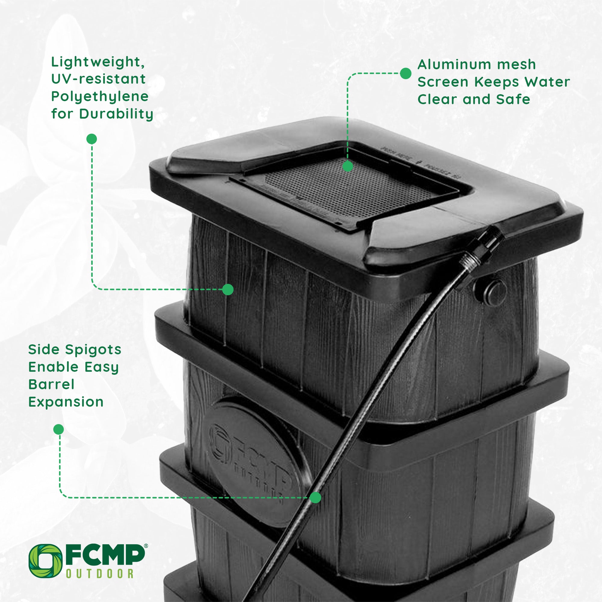 FCMP Outdoor Rain Water Catcher Barrel w/Flat Back Design, Black (Open Box) - VMInnovations
