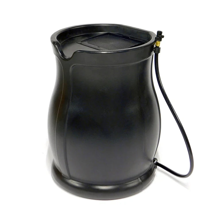 FCMP Outdoor Catalina 45 Gallon Water Catcher Rain Barrel w/ Flat Back, Black - VMInnovations