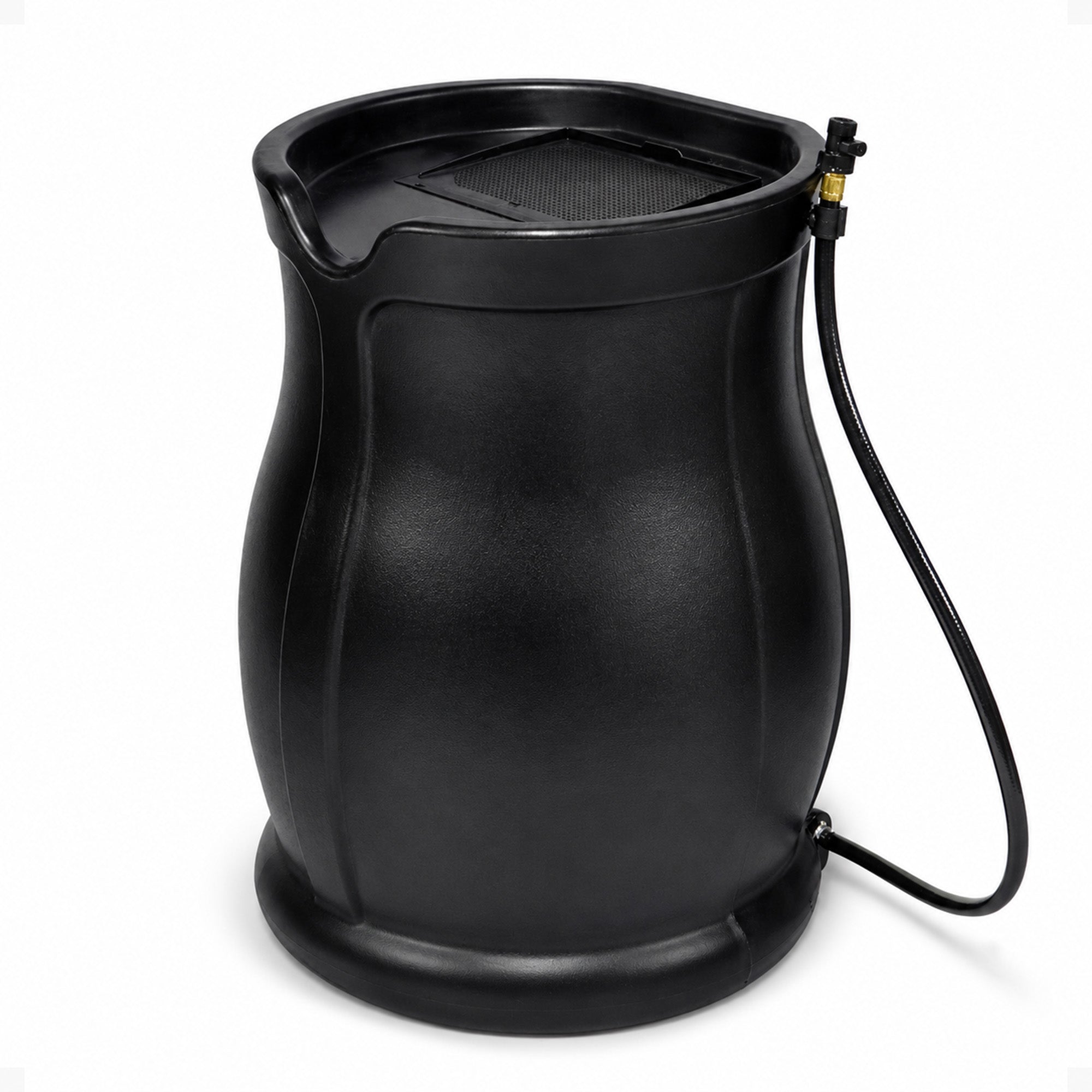 FCMP Outdoor Catalina 45 Gallon Water Catcher Rain Barrel w/ Flat Back, Black - VMInnovations