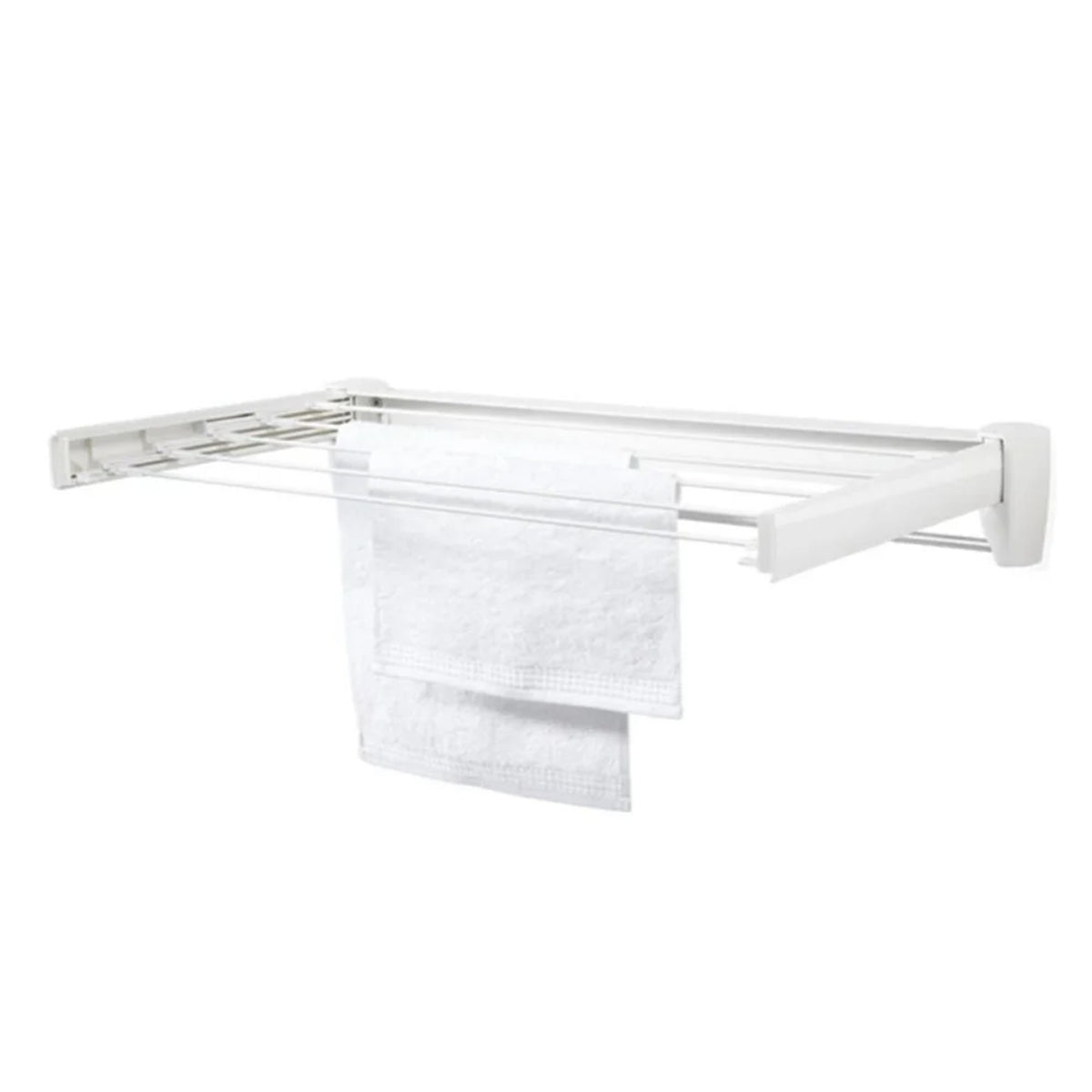 Leifheit Wall Mounted Drying Rack w/5 Rods & Foldable Design, White (Open Box)