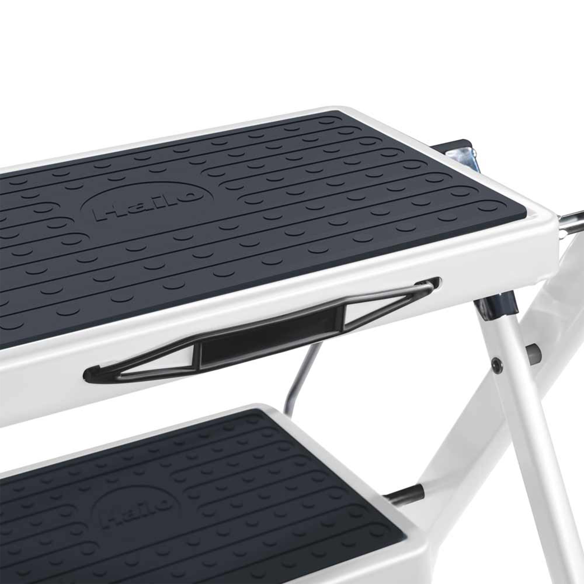 Hailo MK60 Mini Steel Step Stool with Anti-Slip Stairs & 330 lbs Capacity, White - VMInnovations