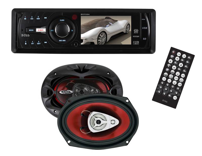 NEW BOSS BV7334 3.2" DVD/MP3 Receiver + 2) Boss 6x9" 400W Car Audio Speakers