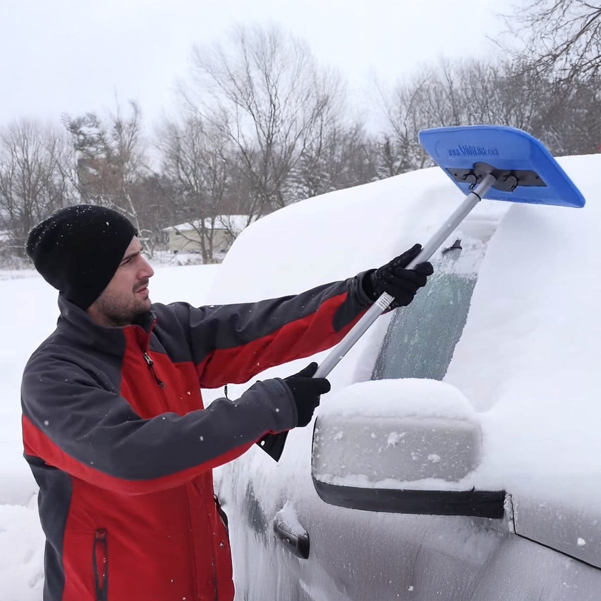 Snow Joe Windshield Ice Scraper and Snow Removal Broom with Ice Pellets Deicer