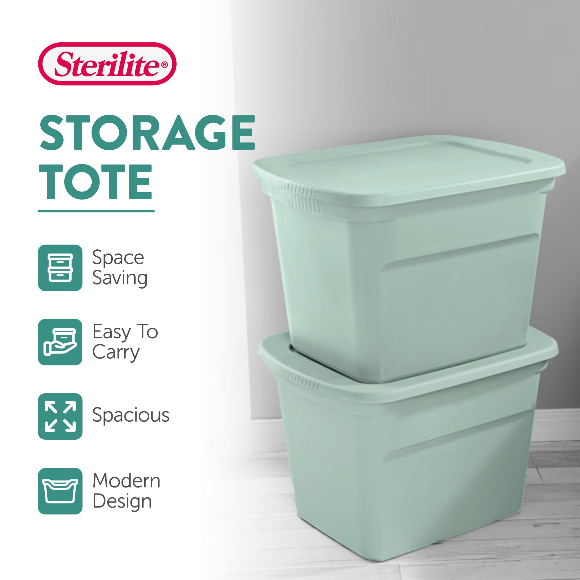 Sterilite 24 Pack 18 Gal Plastic Stackable Storage Container w/Lid, Mindful Mint