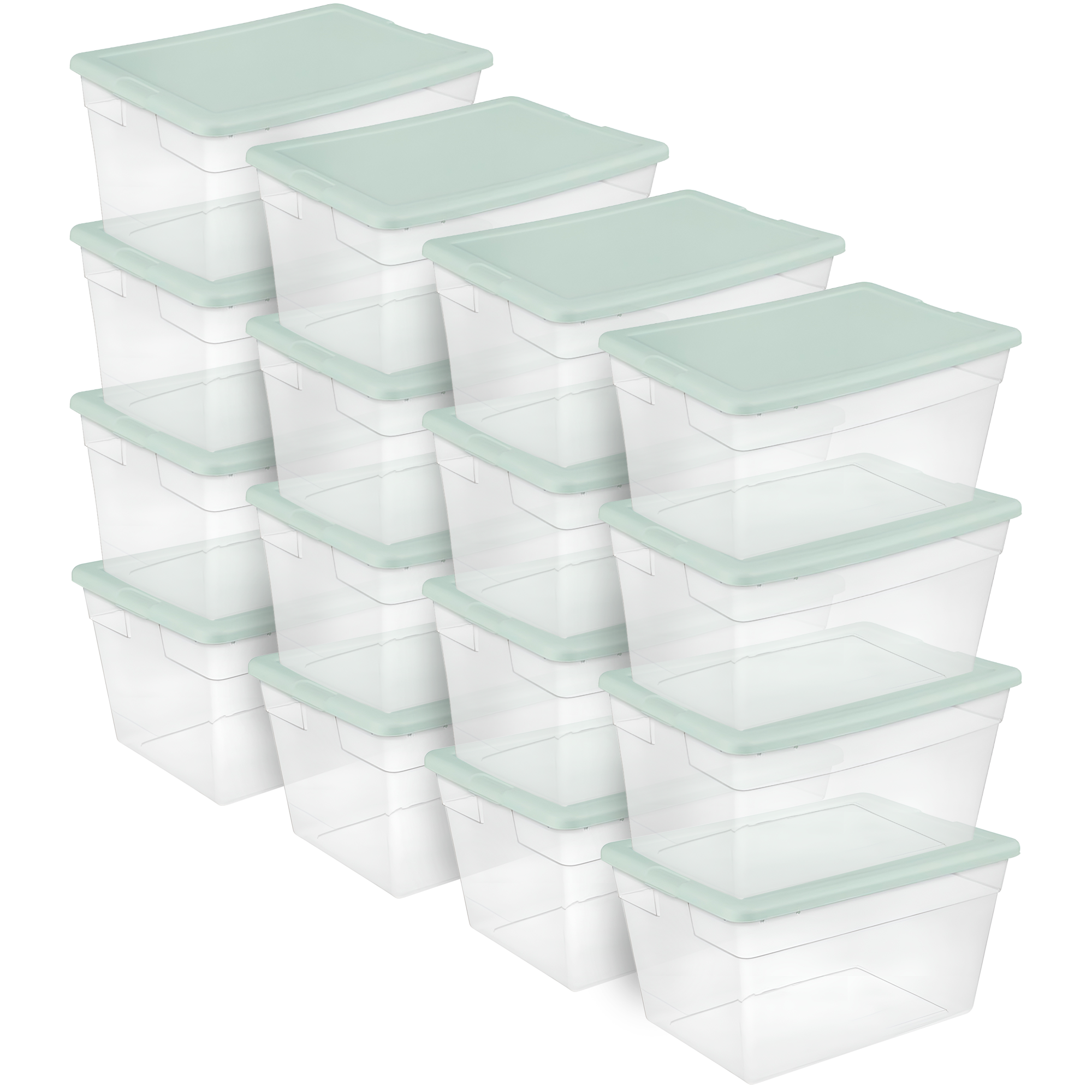 Sterilite 16 Pk Stackable Storage Tote Container, 56Qt, Clear, Mindful Mint Lid - VMInnovations